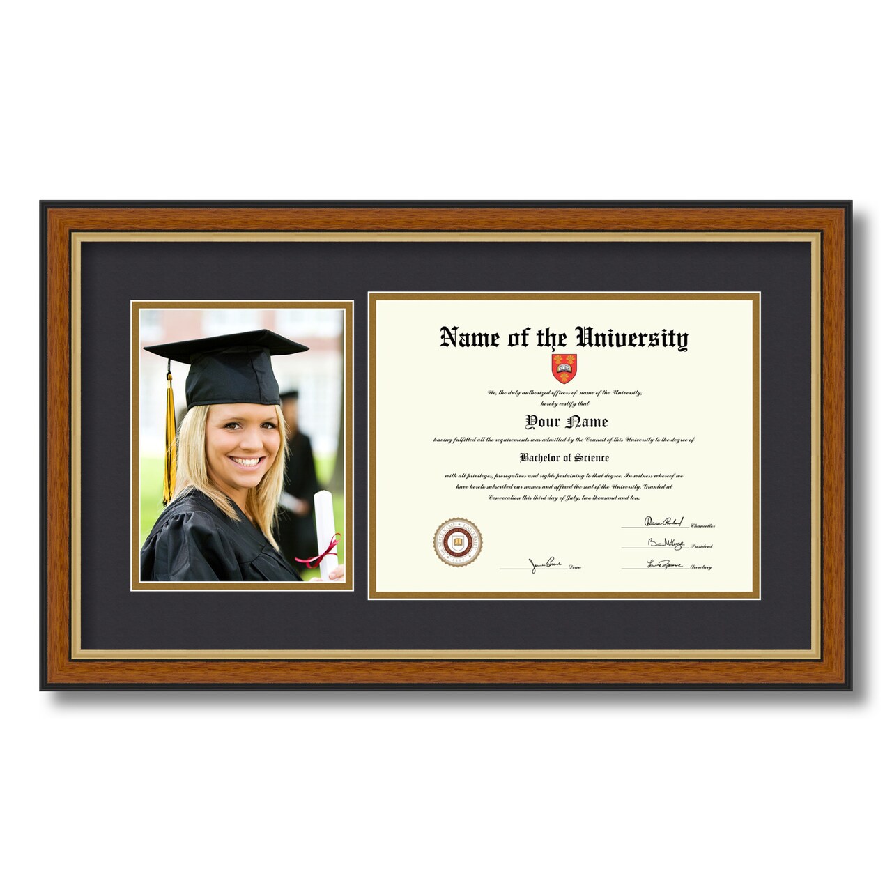 ArtToFrames 8.5x11 inch Diploma Frame with 6" x 8" Inch Image Opening - Framed with Black and Gold Mats, Comes with Regular Acrylic and Sawtooth Hanger for Wall Hanging (DT-8.5x11)